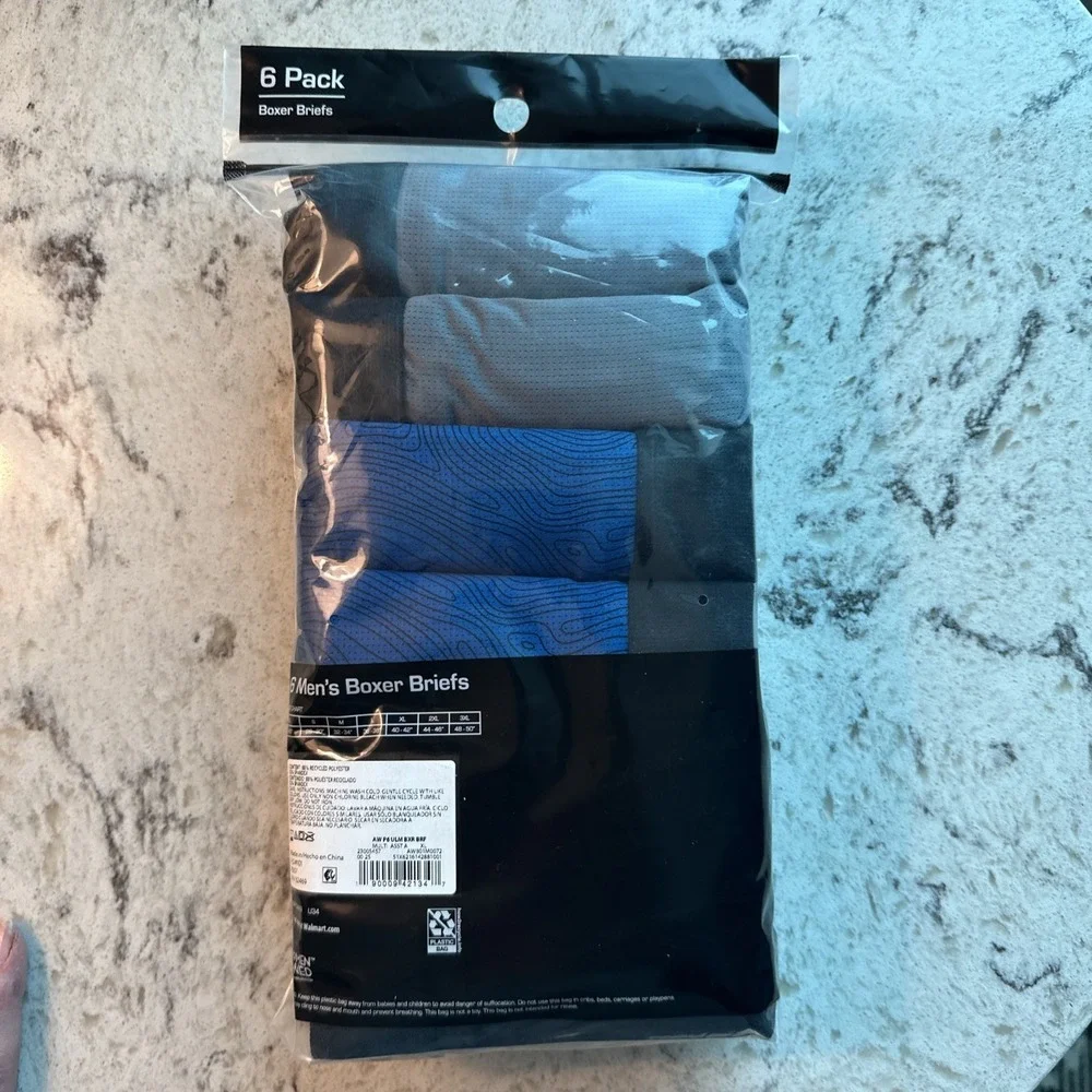 Athletic Works Mens 6 Pack Ultra Lite Mesh Boxer Briefs XL 40-42 Blue Gray Black